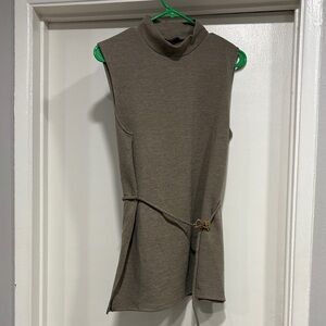 Zara Sleeveless Mock Neck Knit Dress in Taupe